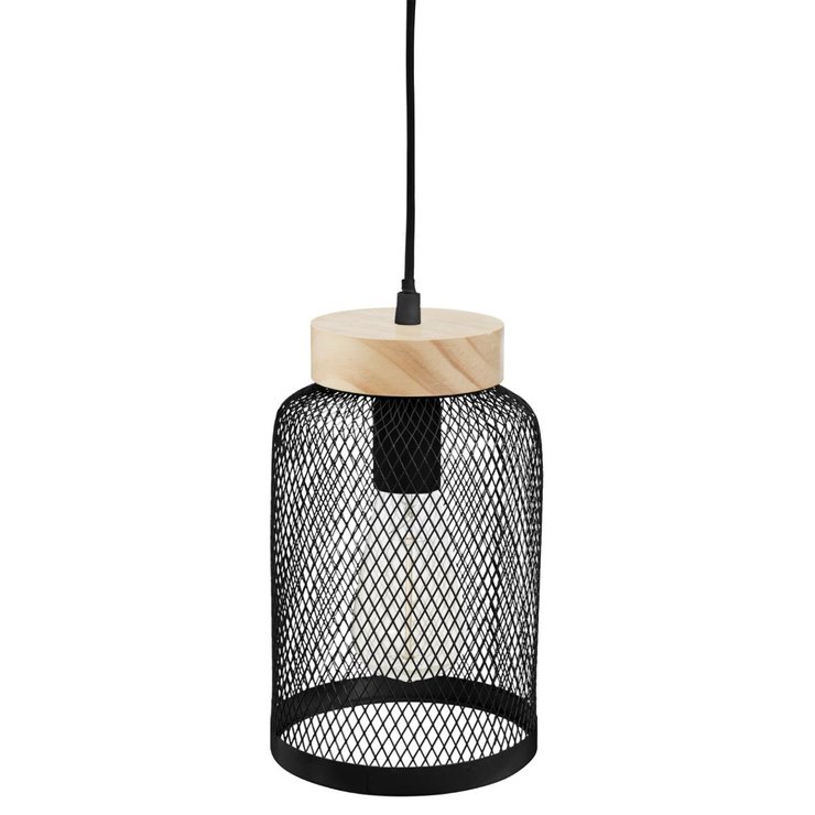 SUSPENSION METAL ET BOIS NOIR ZELY H.24.5CM