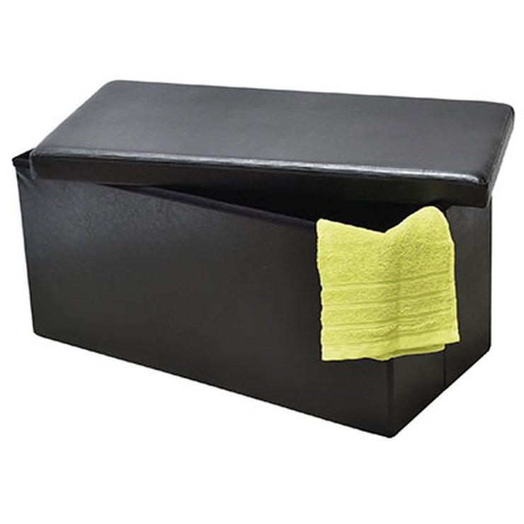 DOUBLE POUF DE RANGEMENT PLIABLE PU MDF UNI NOIR