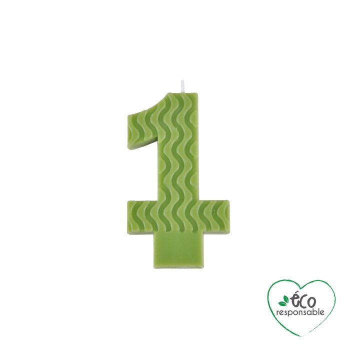BOUGIE ANNIVERSAIRE CHIFFRE 1 CIRE D ABEILLE H.8CM VERT