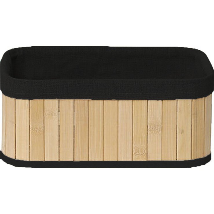 PANIER RECTANGULAIRE 25X15X11CM BAMBOU TISSU LIN NOIR