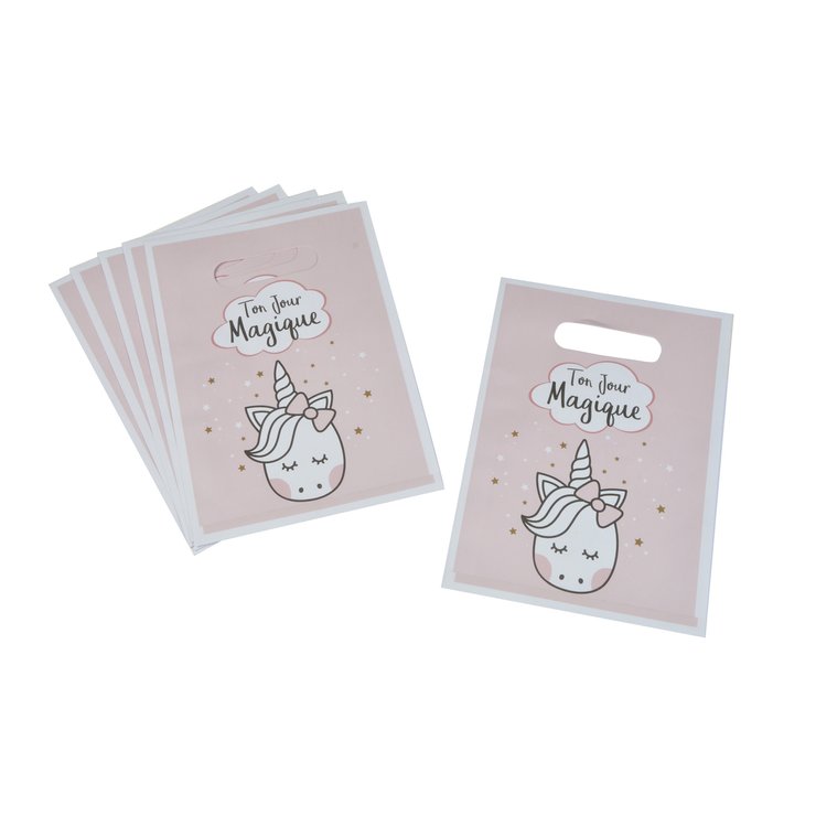 SET 6 SACS A BONBONS PAPIER H.23CM LICORNE