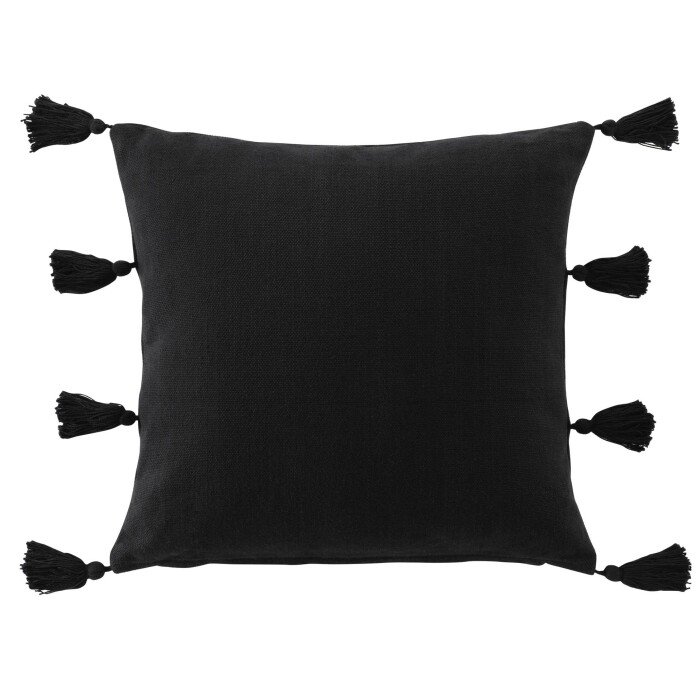 COUSSIN POMPONS 45X45CM UNI TASSELINA NOIR