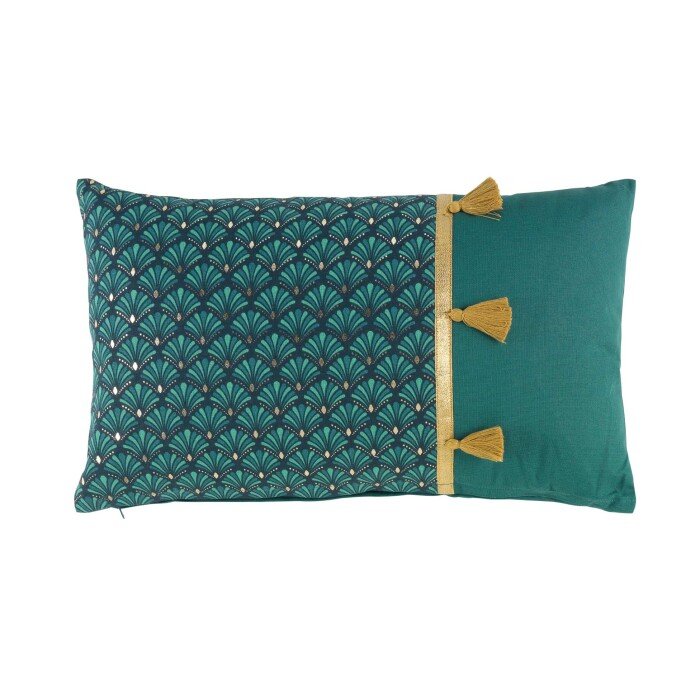 COUSSIN DEHOUS POMPONS 30X50CM COTON IMP ARTCHIC BLEU