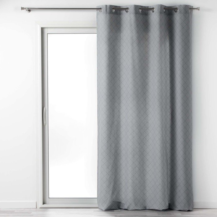 RIDEAU A OEILLETS 140X240CM COTON LENON GRIS BLANC