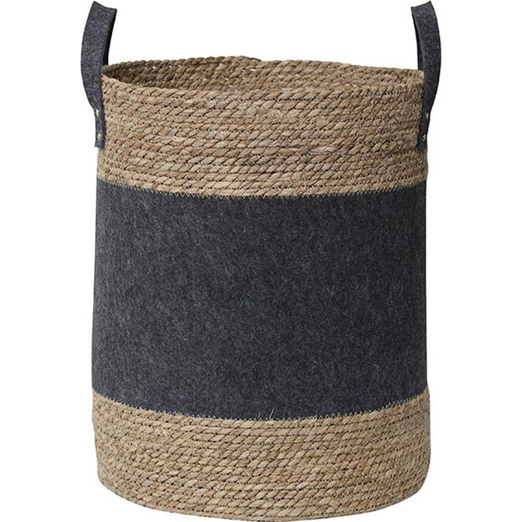 GRANDE PANIERE RONDE FEUTRINE VEGETALE GRIS FONCE NATURE