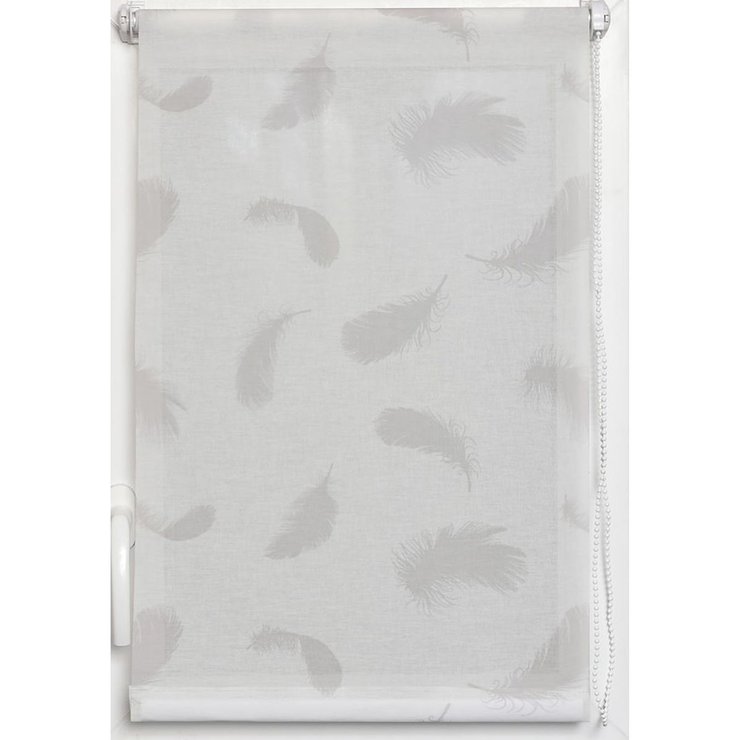 STORE ENROULEUR TAMISANT IMPRIME PLUMES 90X180CM BLANC
