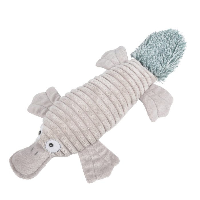 JOUET PELUCHE ORNITHORYNQUE SONORE 38CM GRIS CLAIR