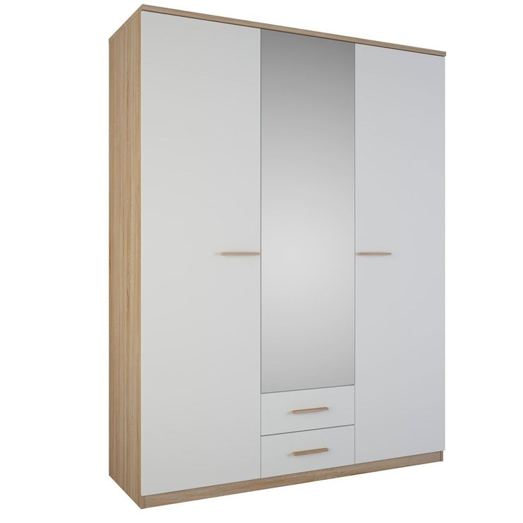 SELENA ARMOIRE 3PORTES MIROIR 2TIROIRS CHENE BROSSE BLANC