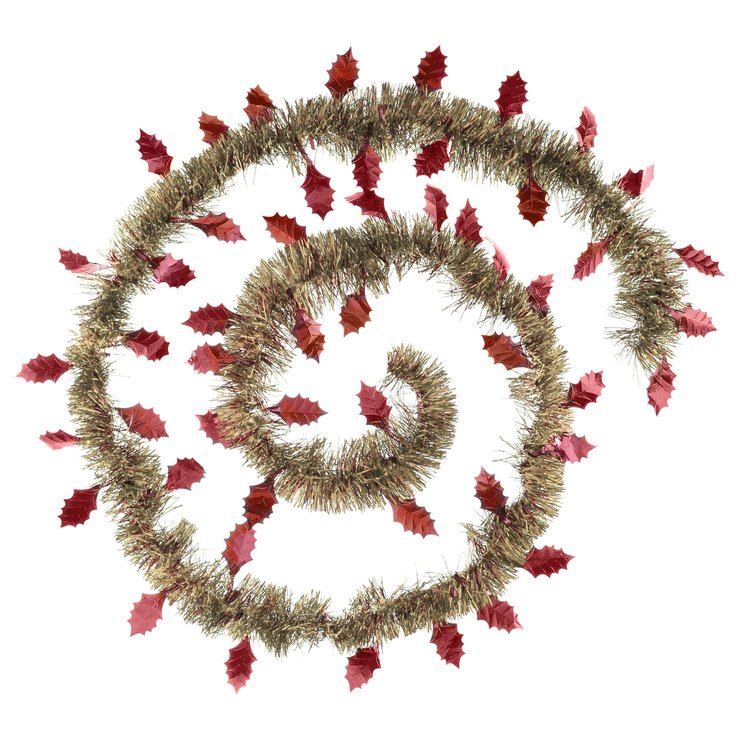 GUIRLANDE DE NOEL FEUILLE FROSTY 150X4X2M CHAMPAGNE ROUGE