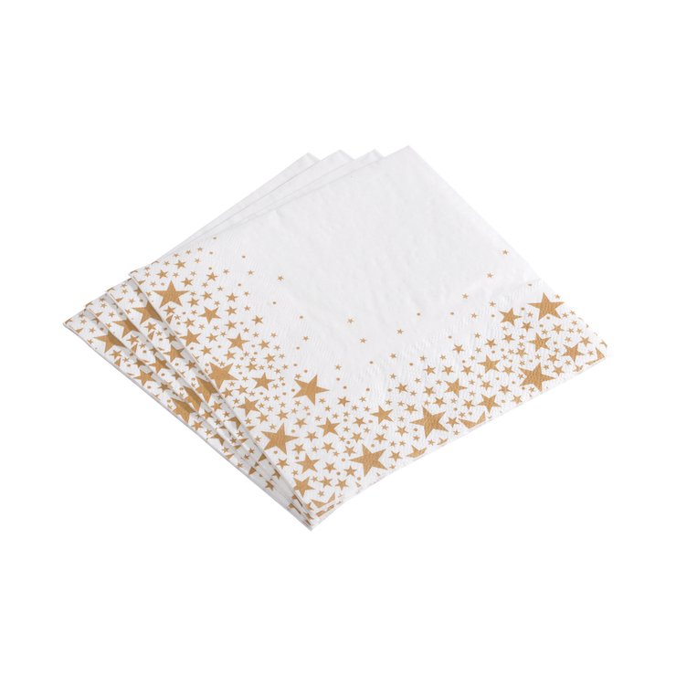 SET 20 SERVIETTES 3 PLIS 33X33CM ETOILE OR