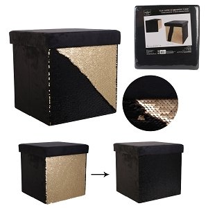 POUF PLIABLE SEQUINS NOIR DORE M4