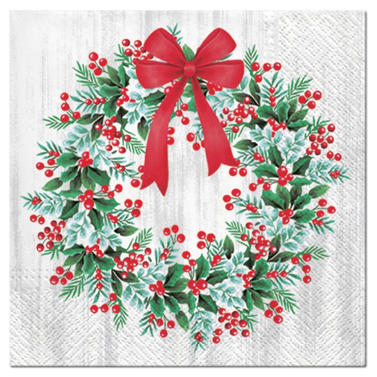 SET 20 SERVIETTES 3 PLIS 33X33CM COURONNE DE NOEL