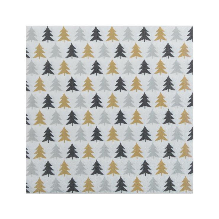 SET 20 SERVIETTES 3 PLIS 33X33CM MOTIF SAPINS FESTIFS