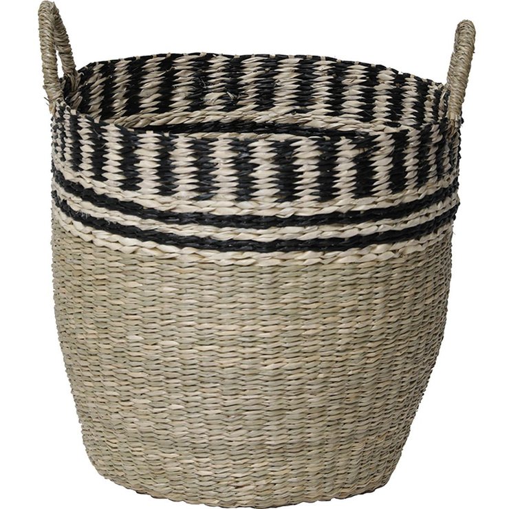 PANIERE A LINGE VEGETALE BORD TRESSE 42X33CM NATUREL NOIR