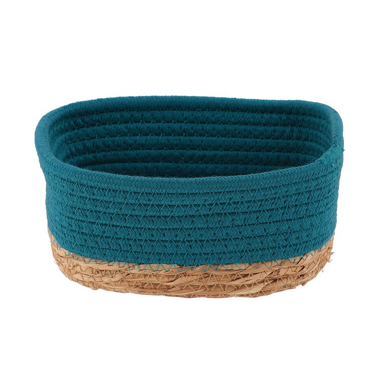 PANIER RECTANGLE COTON VEGETALE 19X11X10CM BLEU TAHITIEN
