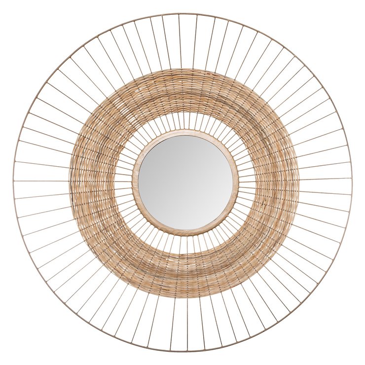 MIROIR SOLEIL METAL ET JONC D.75CM