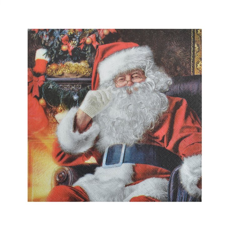 SET 20 SERVIETTES 3 PLIS 33X33CM PERE NOEL DANS SON FAUTEUIL