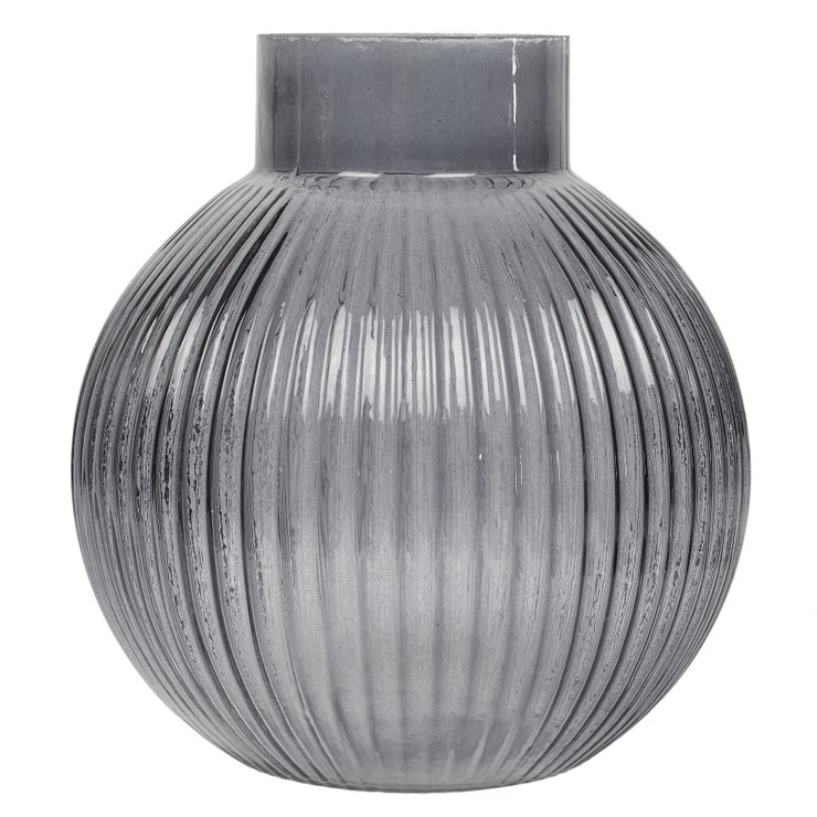 VASE VERRE RAINURE BLEU H.21CM