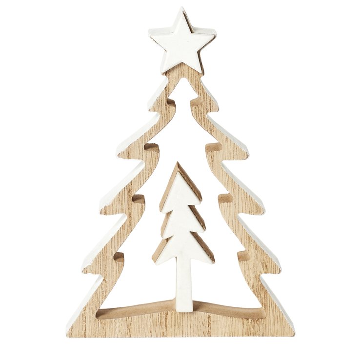 SAPIN AVEC ETOILE BOIS BLANC A POSER H17CM