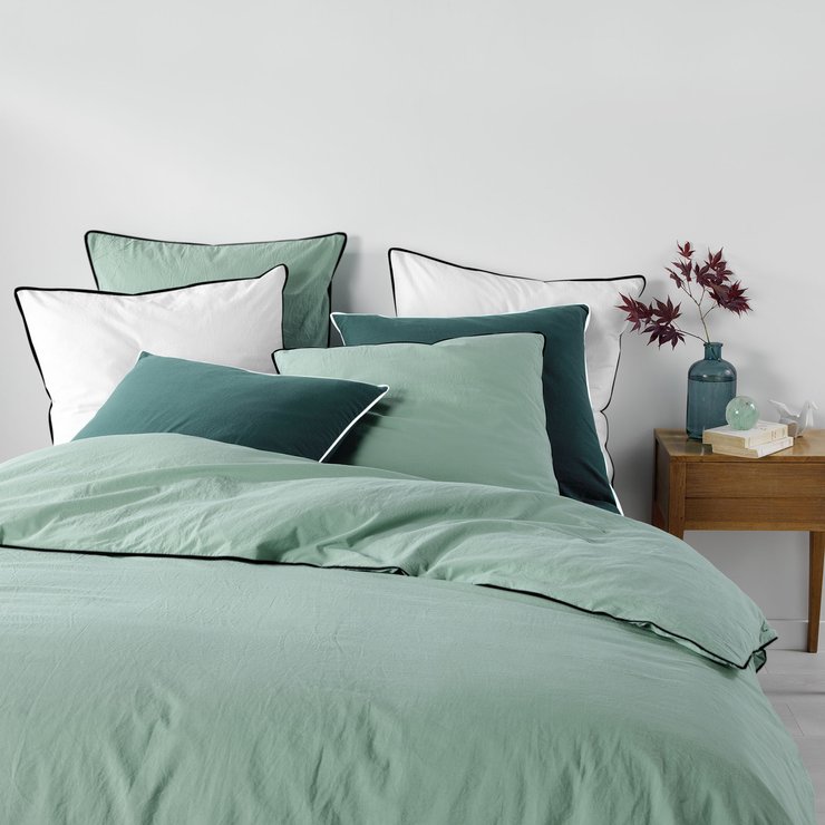 PARURE 240X220CM COTON LAVE 57 FILS LINETTE SAUGE