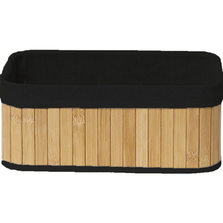 PANIER RECTANGULAIRE 29.5X18.5X12CM BAMBOU TISSU LIN NOIR