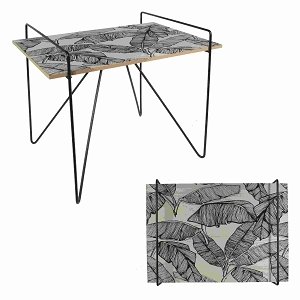 TABLE METAL BOIS FEUILLES NOIRES 60X44.5X57CM M1