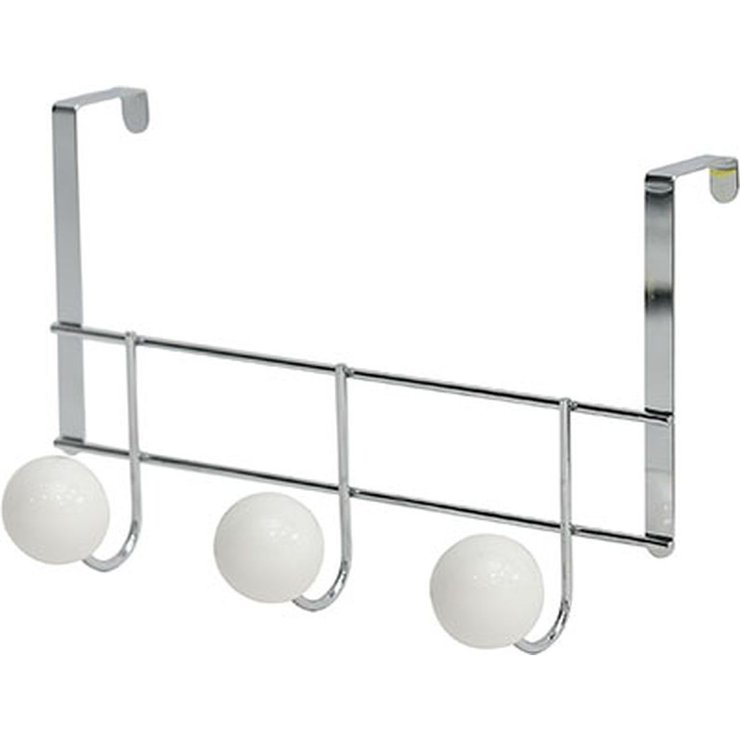 PATERE METAL 3 BOULES RESINE BLANCHE GROS DIAMETRE   CHROME 