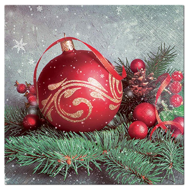 SET 20 SERVIETTES 3 PLIS 33X33CM BOULE ROUGE DE NOEL
