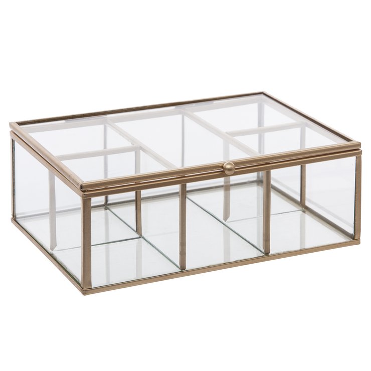 BOITE BIJOU VERRE MOOD DORE L.20CM