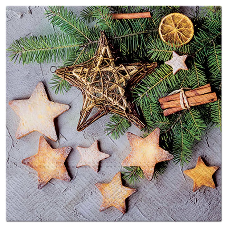 SET 20 SERVIETTES 3 PLIS 33X33CM GATEAUX ETOILES