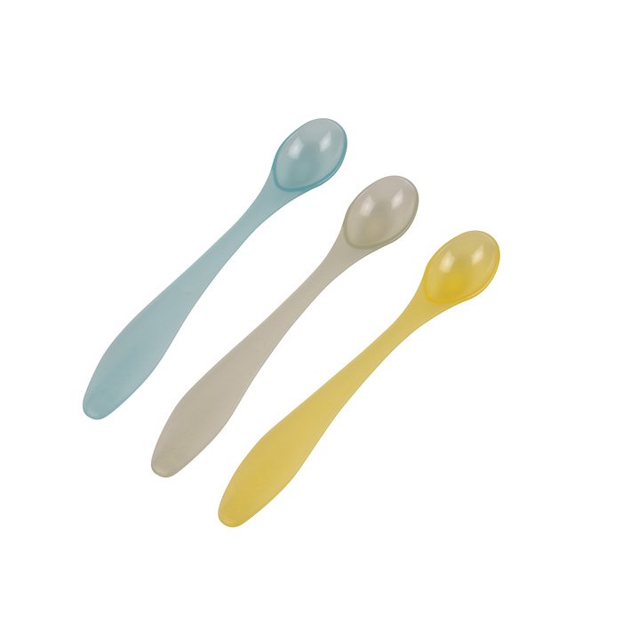 SET 3 CUILLERES PLASTIQUES BLEU CIEL JAUNE VERT AMANDE