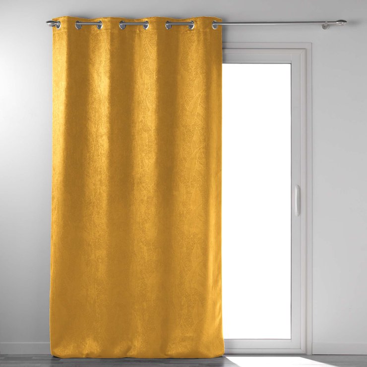 RIDEAU OEILLETS OCCULTANT 135X240CM VELOURS MELODIE OCRE