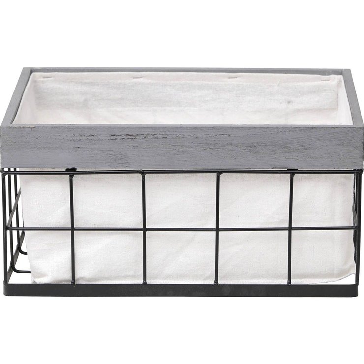 PANIERE RECTANGULE BOIS METAL GM HOME DECO GRIS