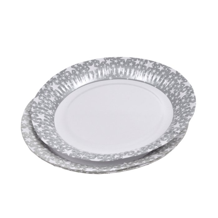 SET 6 ASSIETTES ETOILE ARGENT D.23CM