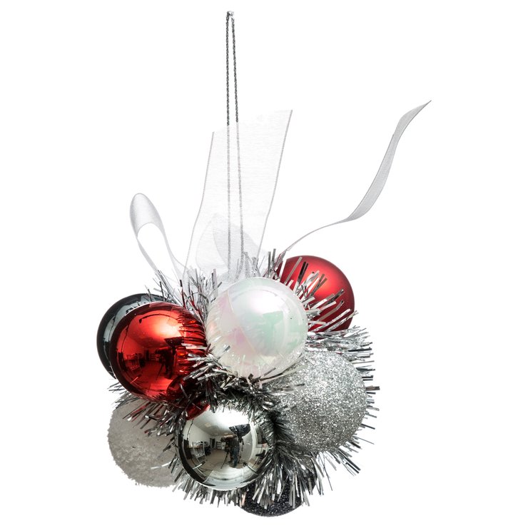 FLEUR DE NOEL 11 BOULES BLANC ROUGE ARGENT 30MM