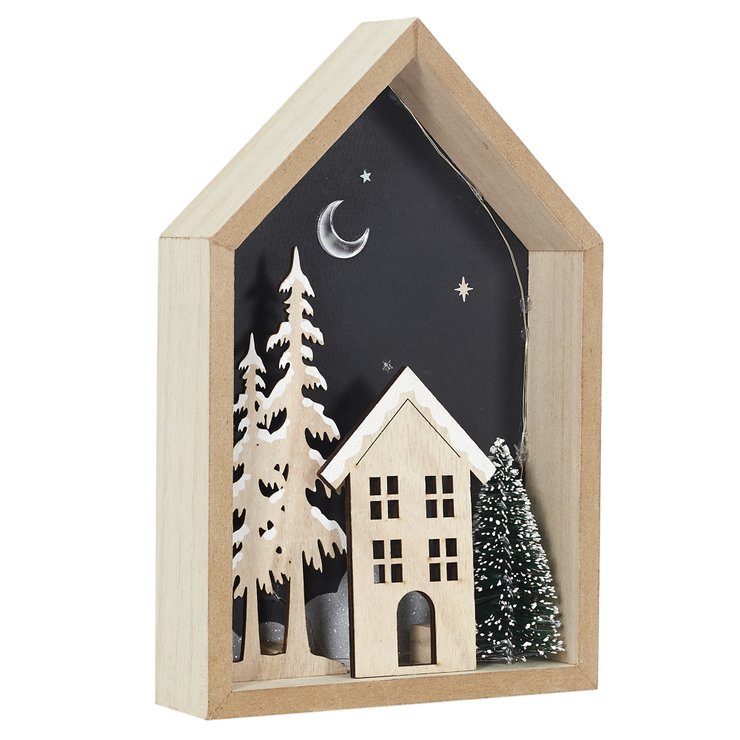 MAISON DECOR BOIS H24CM ET SAPIN AVEC LED