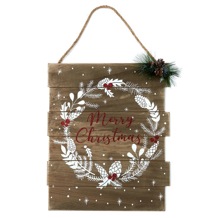 PLAQUE EN BOIS CHRISTMAS 37X45CM