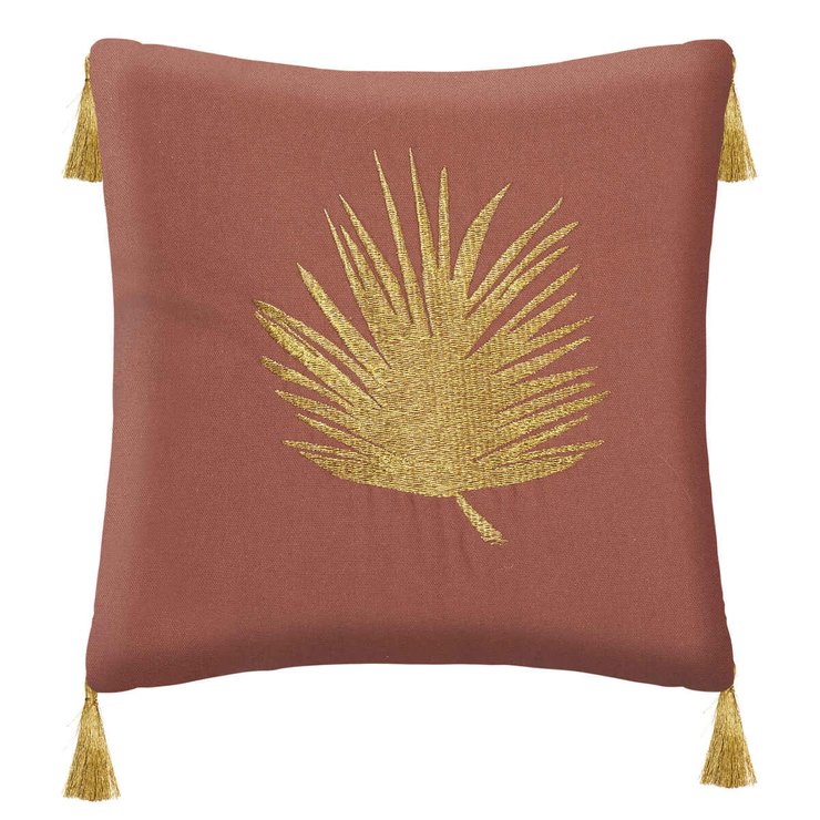 HOUSSE COUSSIN FEUILLE BRODERIE OR 40X40CM