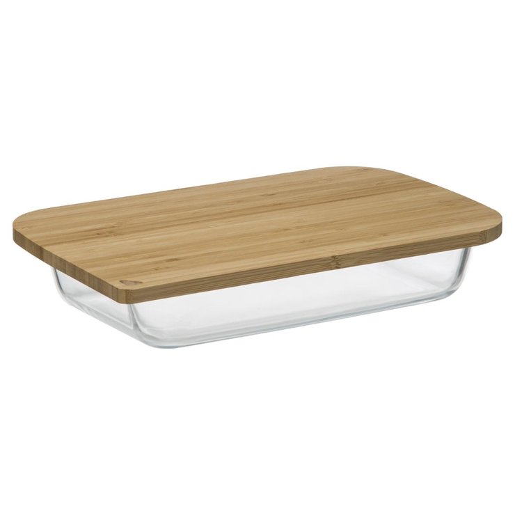 PLAT RECTANGLE VERRE COUVERCLE BAMBOU 29X18CM