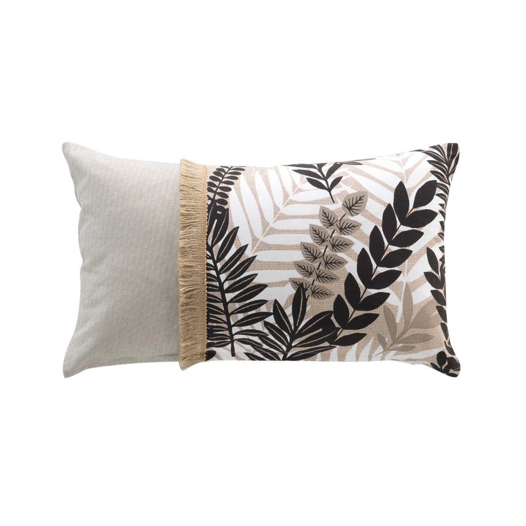 COUSSIN 30X50CM COTON IMPRIME ET JUTE FEUILLANE