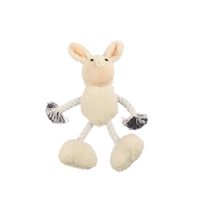 JOUET PELUCHE LAPIN ET CORDE SONORE 25X30CM ECRU