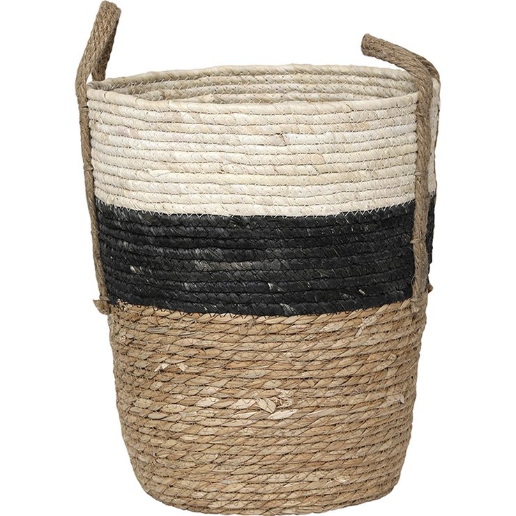 PANIERE RONDE MATIERE VEGETALE D.38X32CM NOIR NATUREL
