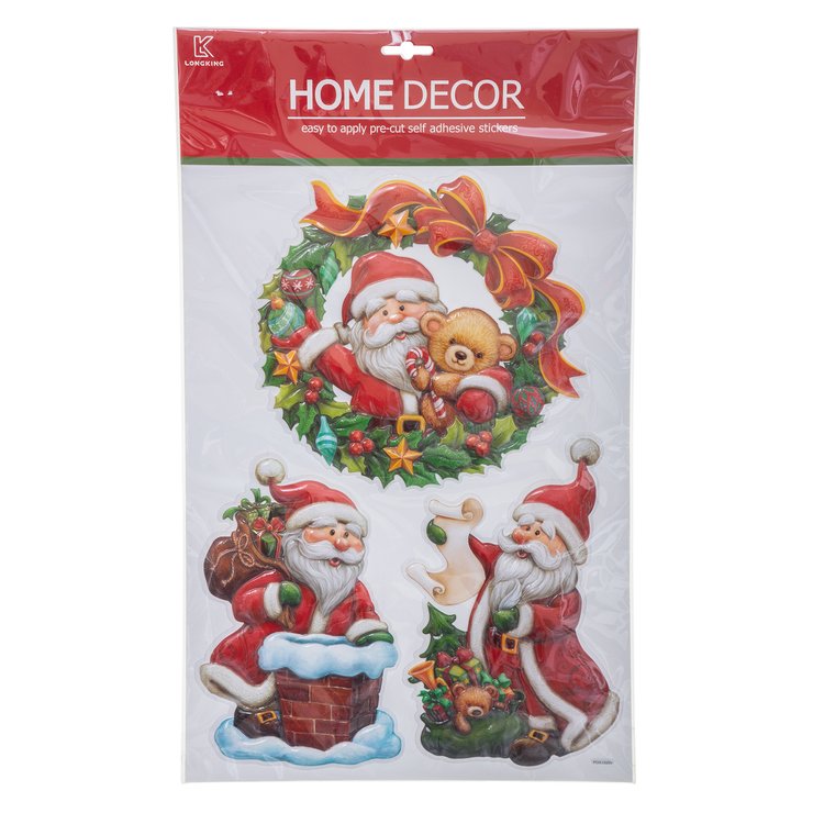 STICKERS PERE NOEL BONHOMME NEIGE RELIEF 29X41CM