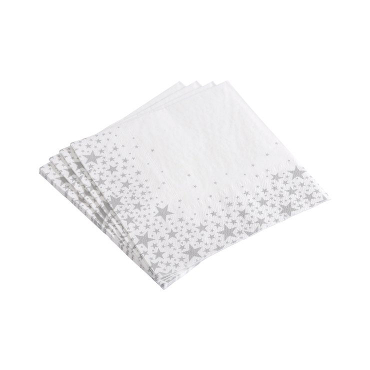 SET 20 SERVIETTES 3 PLIS 33X33CM ETOILE ARGENT