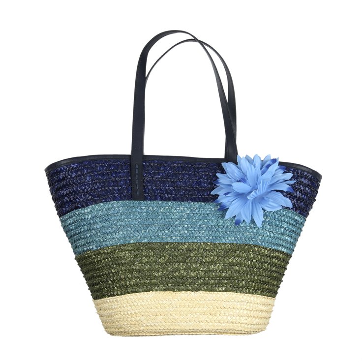 SAC DE PLAGE RAYURES BLEUS L52XW20XH30CM