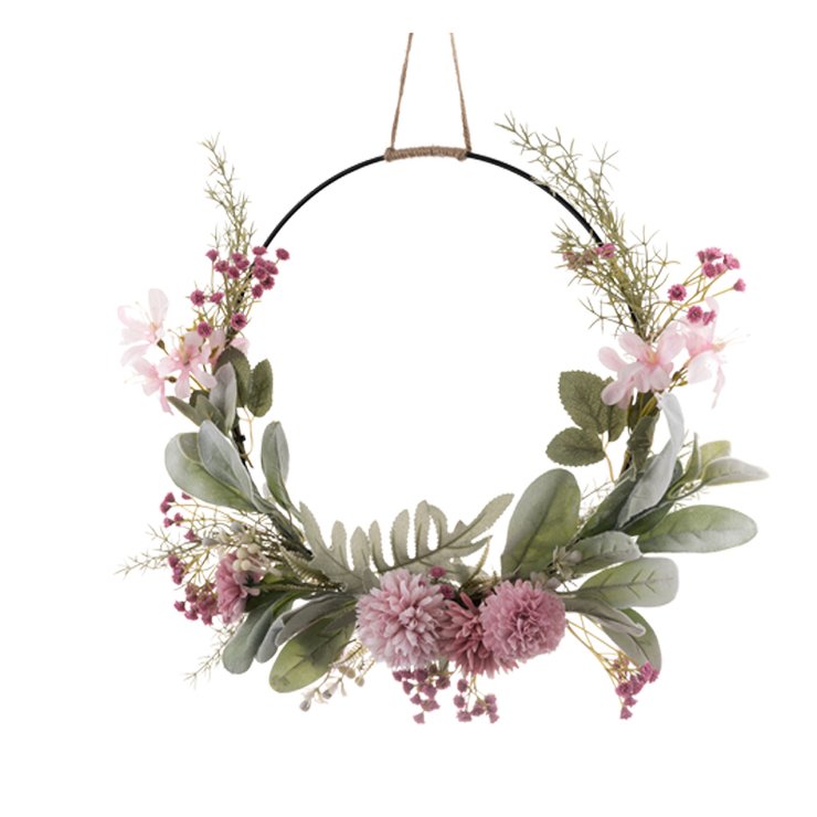 COURONNE DECO FLEURS ET FEUILLAGES A SUSPENDRE D.40CM