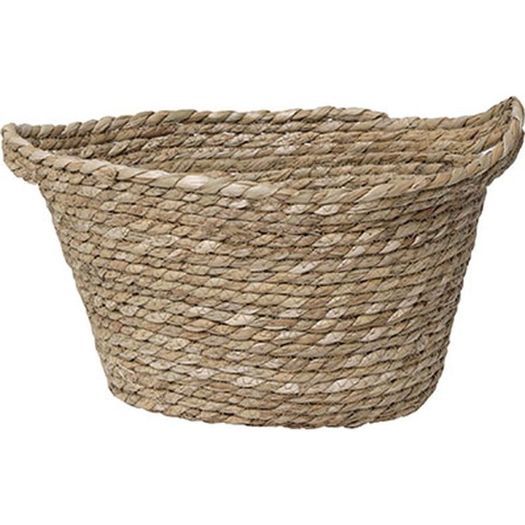 PANIERE OVALE GRAND MODELE DECO POMPONS 32X25CM NATUREL