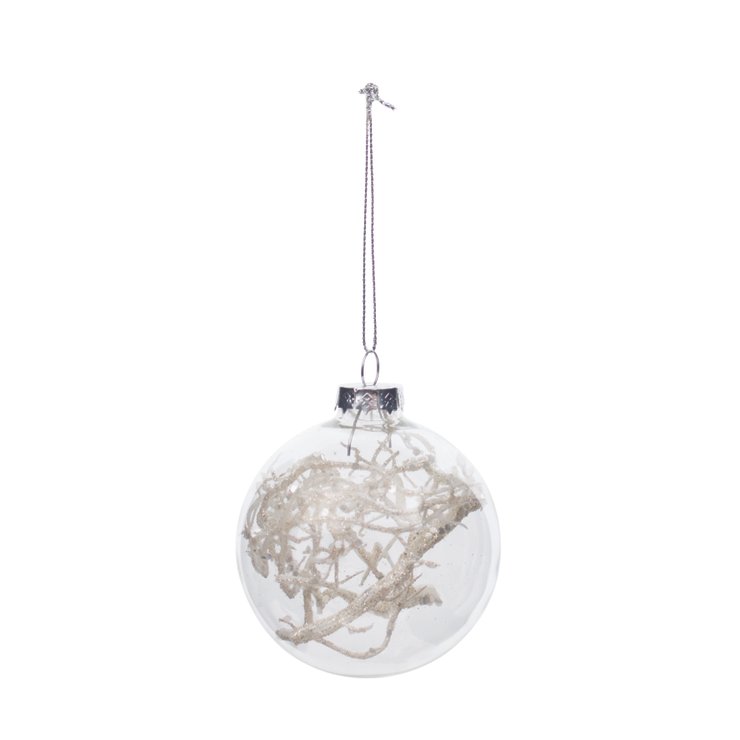 BOULE DE NOEL VERRE GARNISSAGE SILVER BRANCHE 8CM