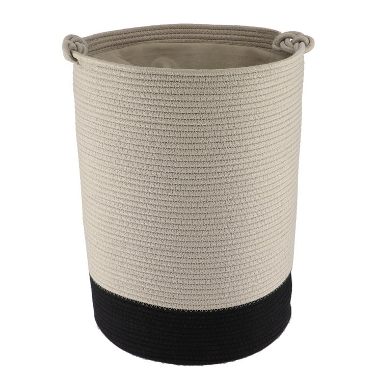 PANIERE LINGE RONDE GRAND MODELE COTON 50X37CM FICELLE NOIR