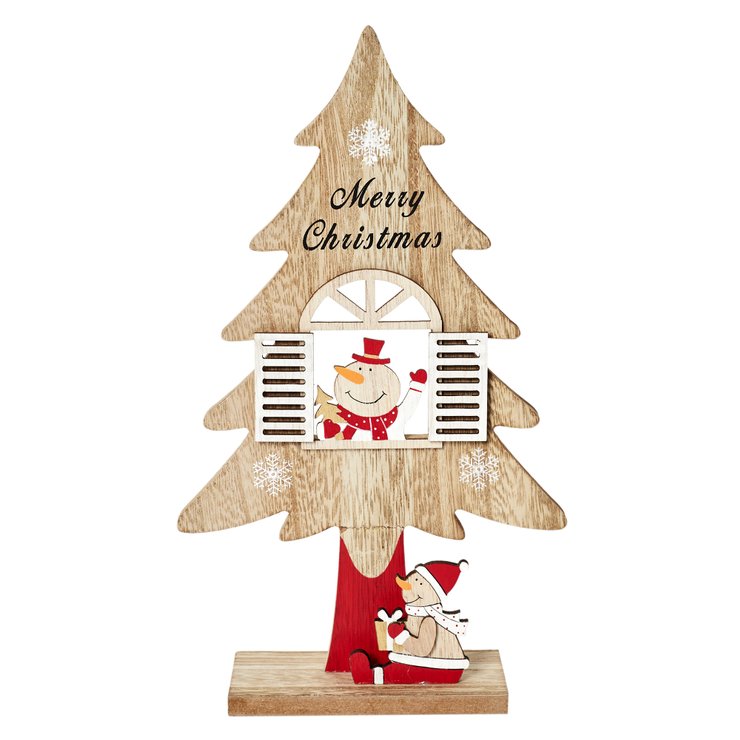 SAPIN A POSER AVEC SCENE DE NOEL H28CM